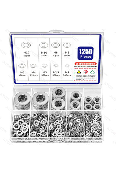 Choice 1250pcs 1250pcs 304 Stainless Steel Flat Washers Assortment Kit (M2-M2...