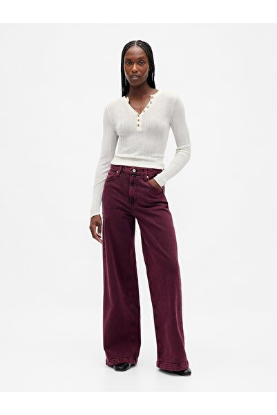 GAP Kadın Koyu Pembe High Rise Stride Wide-Leg Jean Pantolon