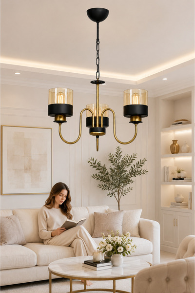 ESSLİGHT Royal 3’lü Eskitme Bal Camlı Salon Mutfak Yatak Odası Avizesi