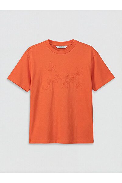 LC Waikiki Trendlucky Girls' T-Shirt with Embroidered Oval Collar and Contras...