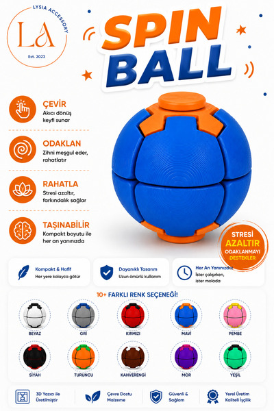 lysiaaccessory Spin Ball Stres Topu Fidget Oyuncak | Dönen Basmalı Dikkat ve ...