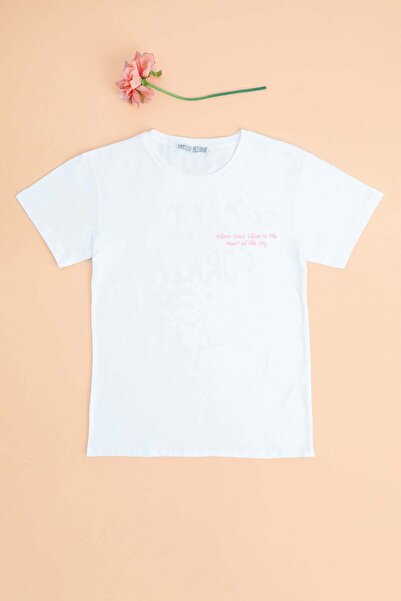 Fulla Moda Tricou pentru fete cu imprimeu California, cu guler tip ciclist