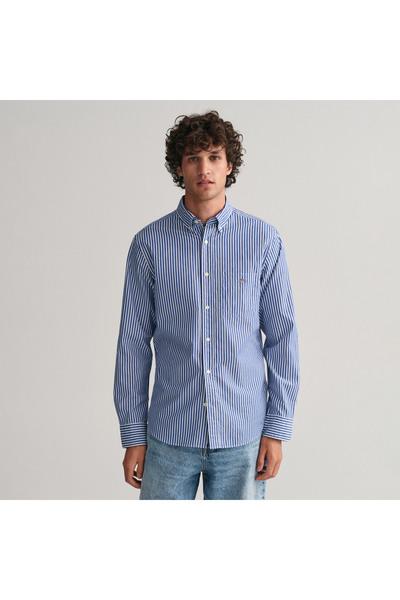 Gant Erkek Mavi Regular Fit Düğmeli Yaka Çizgili Poplin Gömlek
