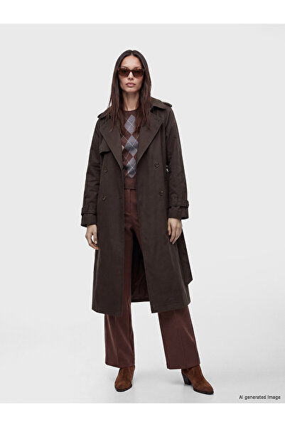 LC Waikiki Trendlucky Women's Double-Breasted Collar Belted Trench Coat with ...