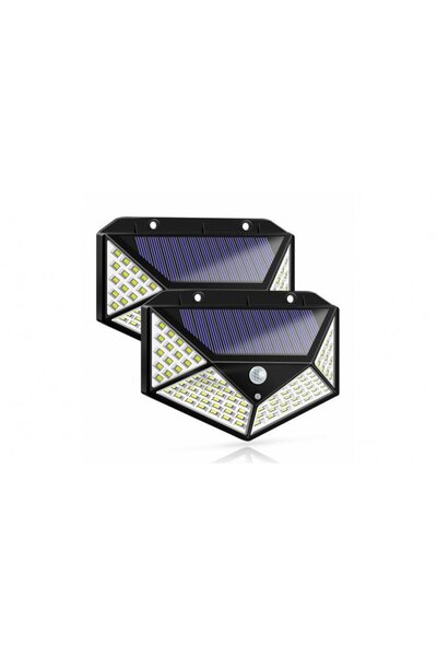 Promagg Комплект от 2 соларни лампи със 100 LED диода, за стенен монтаж, с 4 ...