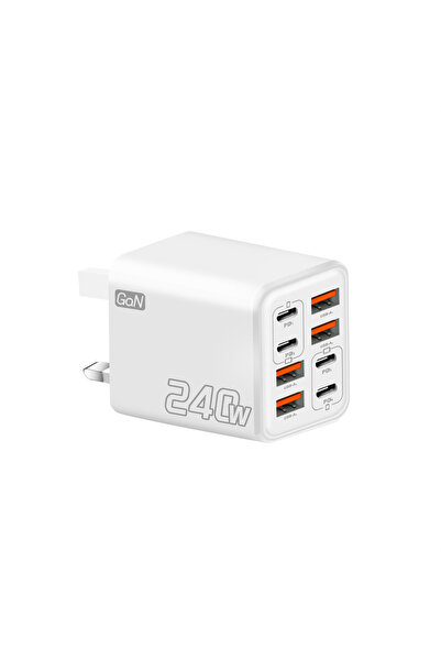 Choice6 شاحن GaN أبيض بقوة 240 واط مع 8 منافذ USB-C، شاحن سريع للهواتف، محول ...