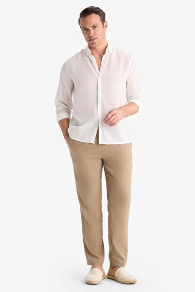 DeFacto Relax Fit Short-Leg Linen-Look Trousers with Tie-Waist, Elastic Waist...