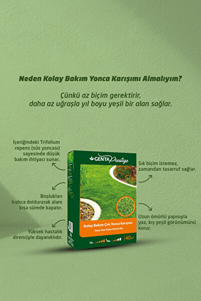 Genta Prestige Kolay Bakım Yonca Karışımı Çim Tohumu 1 Kg