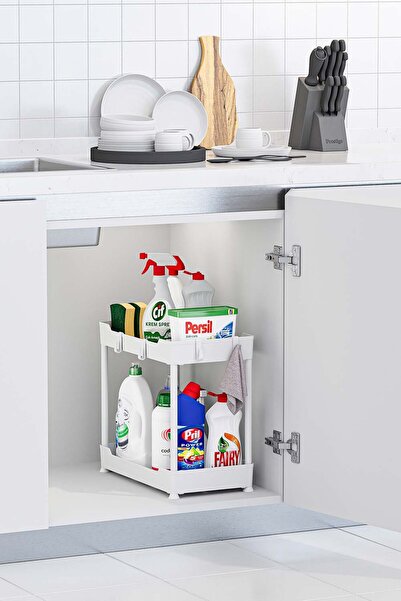 Beyaz 2 Katlı Düzenleyici Mutfak ve Banyo Rafı
