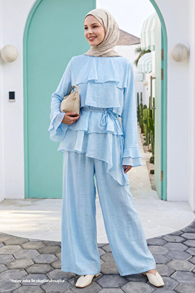 InStyle Set dublu Baby Blue cu volane în straturi