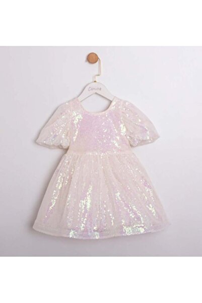 Cumino Girl's Sequined Waist Drawstring Ribbon Detailed Evening Dress 2-5 Yea...