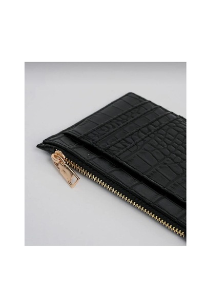 ilknurbutik Siyah Kroko Desenli Kartlık Cüzdan