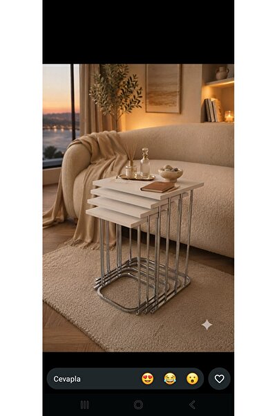 Nokta Sehpa Home 4LÜ RÜYA TREND GÜMÜŞ METAL BEYAZ TABLA ZİGON SEHPA YAN SEHPA...