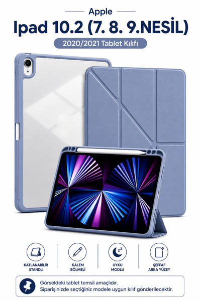 CONOCER İpad 7. 8. 9. Nesil 10.2" inç Tablet Kılıf Katlanır Kalemlikli Standl...