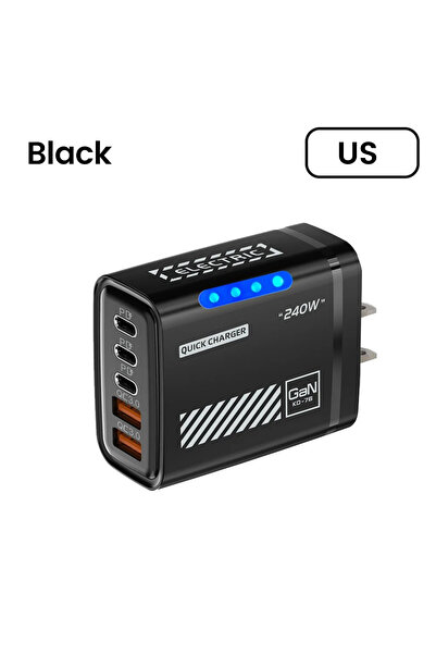 Choice شاحن USB-C أسود بتقنية GaN 5 في 1 بقوة 240 واط، شحن سريع PD 3.0، قابس ...