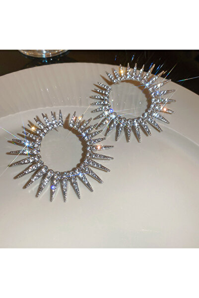 Choice HE15479-1 Luxury Exaggerated Crystal Earrings Large Circle Flower Shin...