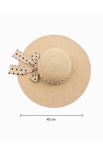 Moda Accessories Wide Brim Summer Straw Hat with Polka Dot Ribbon Detail
