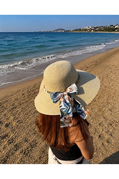 Moda Accessories 🌿   Wide Brim Straw Hat with Chain Detail and Tropical Patt...