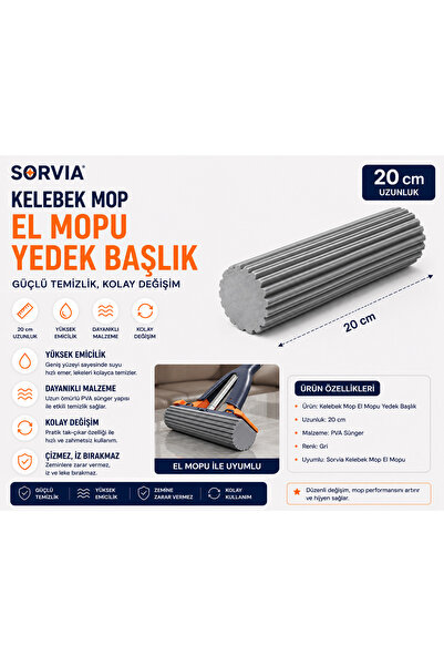 sorvia Kendinden Sıkmalı El Mopu (Kısa 20cm) Kelebek Mop Yedek Süngeri 20 cm ...