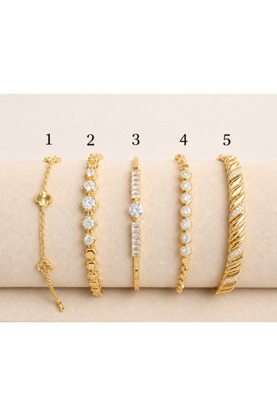 GOSEA YENİ Kadın 14K Gold Renk Çelik Bileklik | Zirkon Taşlı, Geometrik, Burg...