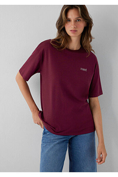 Mavi Logo Baskılı Bordo Tişört Loose Fit / Bol Rahat Kesim 1611309-90705