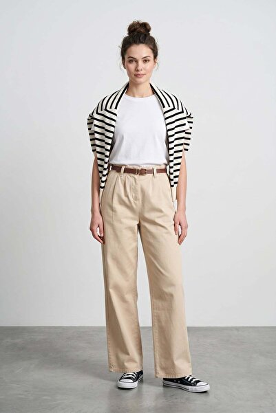Fulla Moda Elastic Waistband Belt Pack Gabardine Palazzo Pants