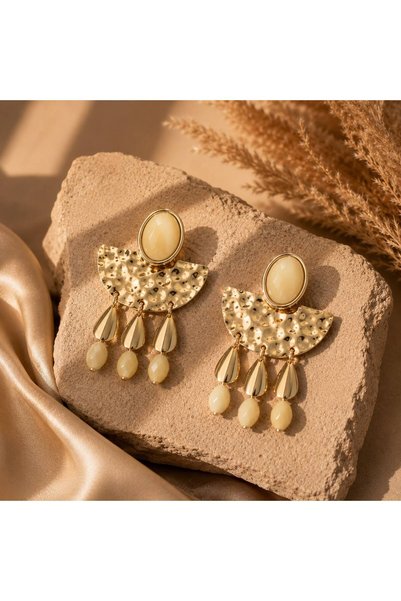 AURA ATELİER MODA Natural Stone Bead Dangle Earrings in Fan Shape, Women's Gift