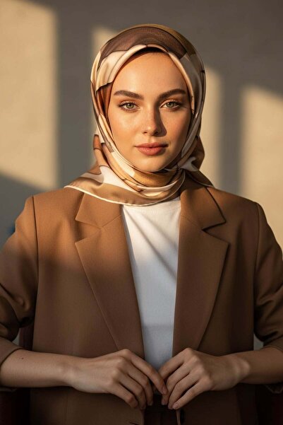 Vissona % 57 İPEK % 43 VİSKON Twill Geometrik Bulut Desenli Bej Vizon Renkli ...