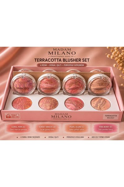 ORİON GLOBAL Madam Milano Terracotta Blush Coral Pink (a) – Professional Makeup-Coral Pink (Warm Pink-Peach Tone)