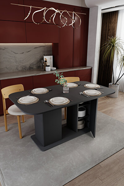 asratrend Modern Dolaplı 6 Kişilik Mutfak Yemek Masası %100 MDF Mutfak Yemek ...