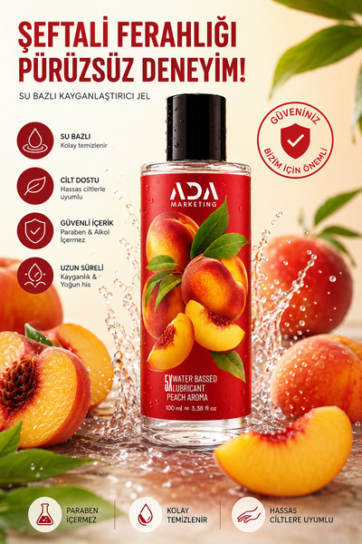Ada Marketing Şeftali aromalı kayganlaştırıcı jel 100 ml – su bazlı formül, uzun süreli kayganlık