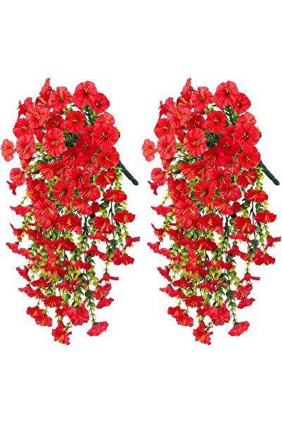 Choice9 2Pcs Red Artificial Hanging Flowers Plants Faux Silk Purple Morning G...