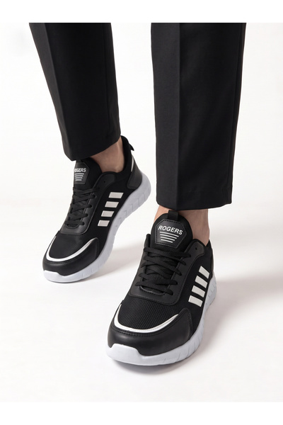 İmerShoes Erkek Siyah Beyaz Sneaker Fileli Bağcıklı Hafif Rahat Günlük Yürüyü...