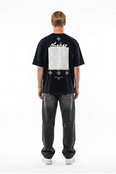 Respire Men's Sonar Embroidery Detailed Oversize T-Shirt Black