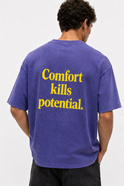 Respire Men's Puff Printed Washable Oversize T-Shirt Purple