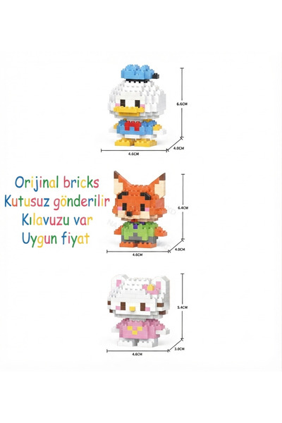 New Block Donald, Nick Wilde ve hello kitty 3'lü Mini Blok Seti, kutusuz gönd...