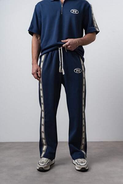Respire Men's R Stripe Detailed Baggy Sweatpants Navy Blue