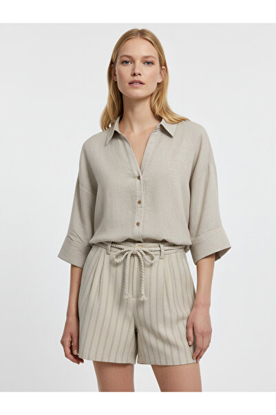 Xint Kadın Naturel %100 Keten Oversize Gömlek