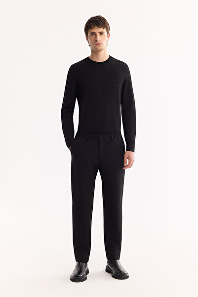 Avva Men's Black so Elastic Bi-Stretch Lightweight Slim Fit Trousers A52Y3213
