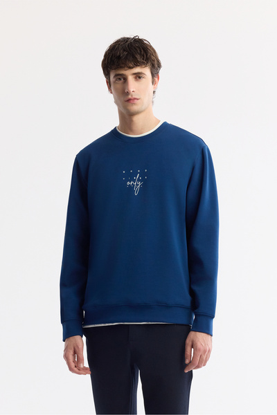 Avva Men's Navy Blue Crew Neck Printed Bi-Stretch Interlock Regular Fit Sweat...