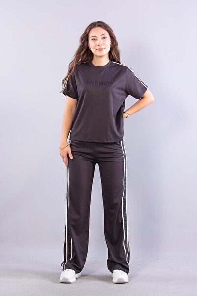 Mckanzie 26685 طقم مودال بأكمام قصيرة وياقة دائرية وحواف مخططة (26973)