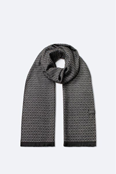 Avva Men's Black Viscose Blend Tassel Patterned Shawl A42Y9401