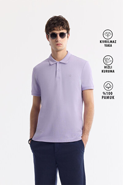 Avva Men's Lilac Non-Curling Polo Neck 100% Cotton Basic Regular Fit T-Shirt ...