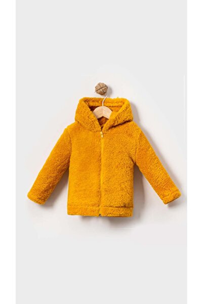 Bubito Zippered Hooded Baby Plush Welsoft Winter Cardigan-Mustard