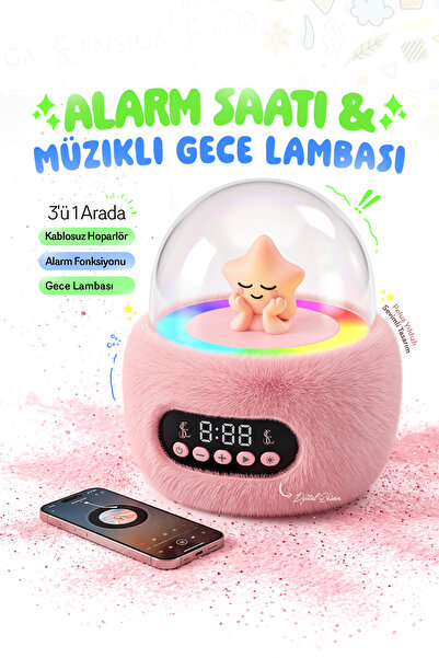 EN SİGA Peluş Yıldızlı Dijital Alarm Saati Müzikli Gece Lambası Dokunmatik