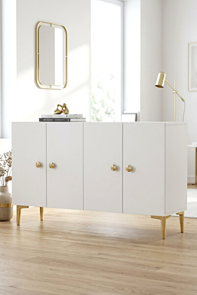 cnyr KA1204BG SIMPLE KONSOL ve TV SEHPASI BEYAZ - GOLD 120CM