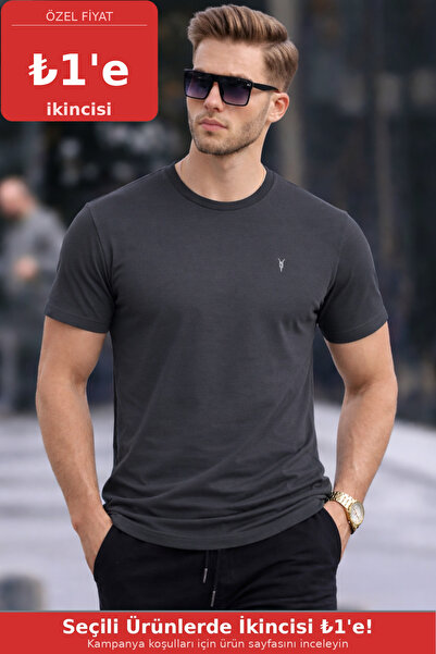 COMBİNE MİCHAİL Ανδρικό μπλουζάκι με λαιμόκοψη Slim Basic Smoked