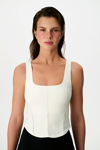 Penti White Seamless Square Neck Corset Detailed Top