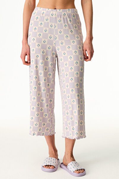 Penti Lila Ella Baskılı Kapri Pötikare Desenli Pijama Altı