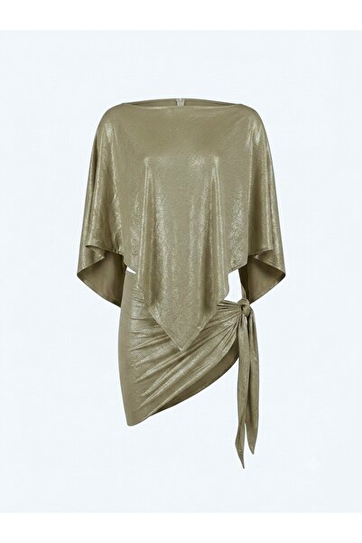 AQUELLA Glittery Khaki Poncho Pareo Set